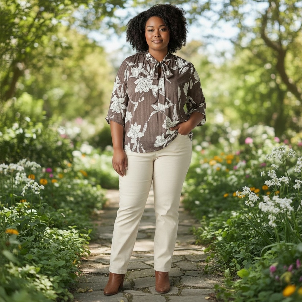 Lane Bryant Brown Floral Blouse